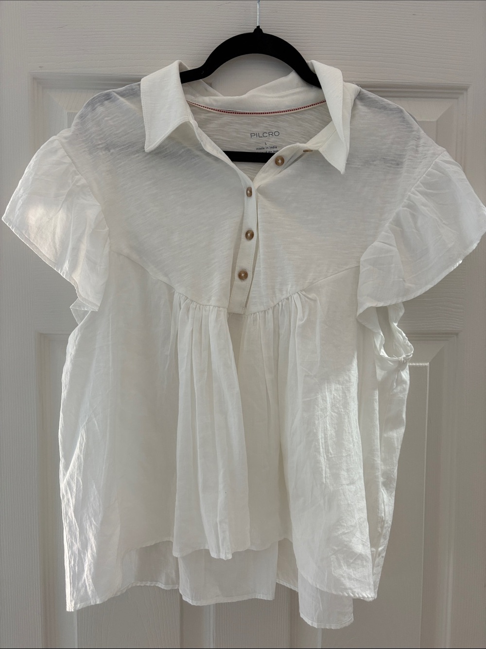 Pilcro White Ruffle-Sleeve Button Popover Blouse